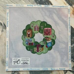Painted Pony Designs Festive Christmas Presents Wreath Needlepoint Canvas #530AO